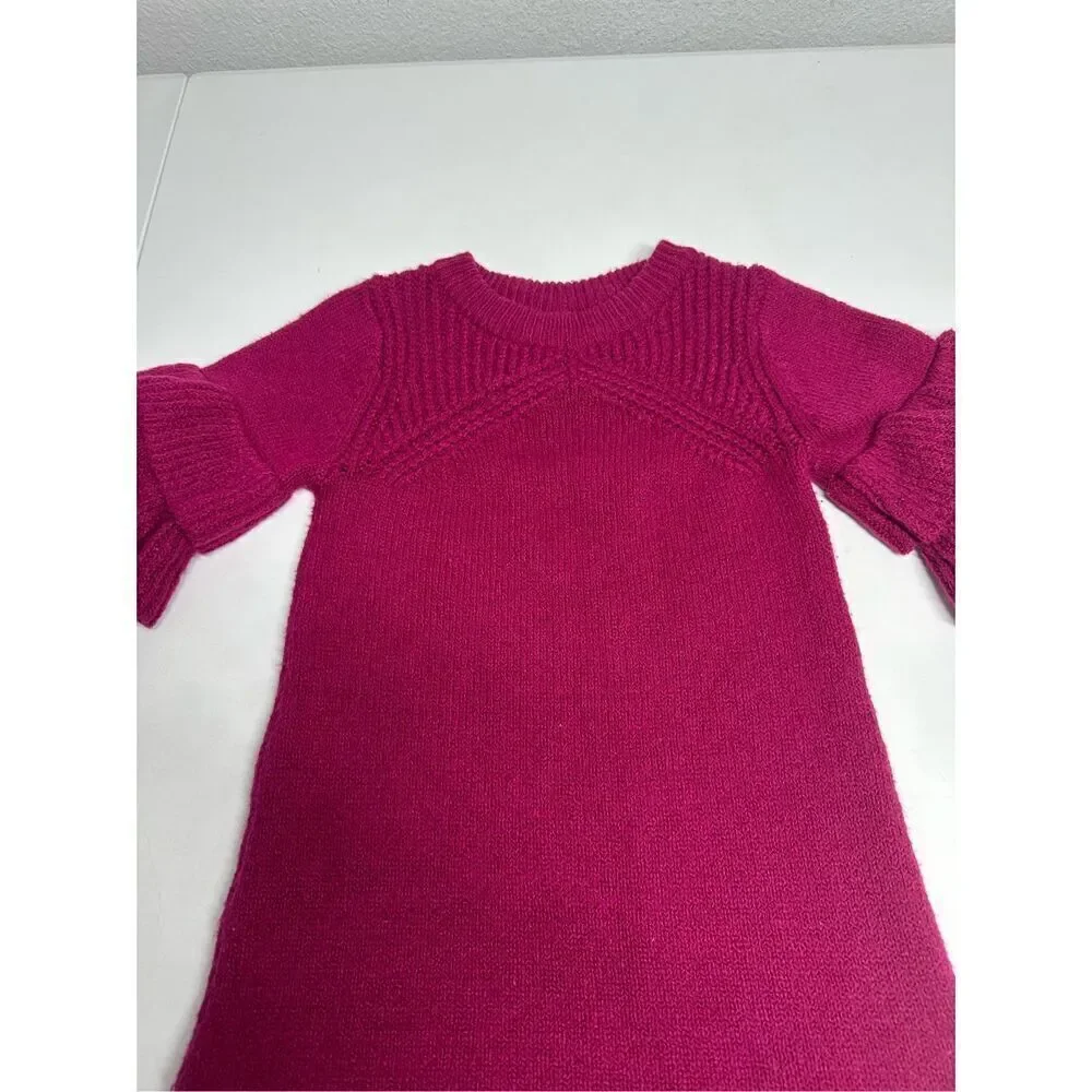 Oshkosh Girls Toddler Berry Fusia Knit Sweater Dress Ruffle Sleeve Size 18 M
